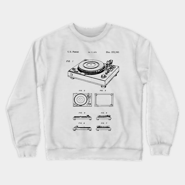 Patent Blueprint - 1979 Vinyl Record Player Crewneck Sweatshirt by MadebyDesign